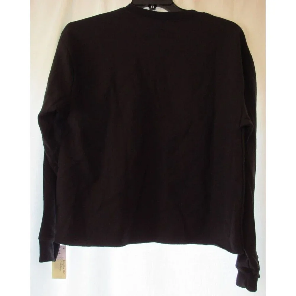 THE ROLLING STONES Womens Black Crop Top Tongue Logo Long Sleeve Size XL NWT - Picture 2 of 8